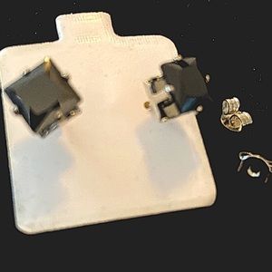 New black CZ stainless steel square studs 7 mm pair